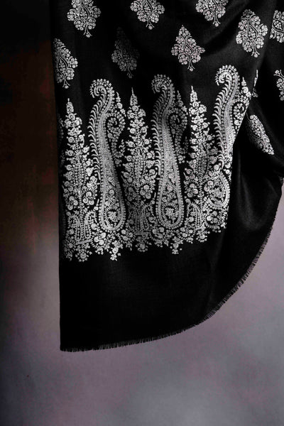 2.5 Yard Black Pashmina Jamawar Embroidery Shawl