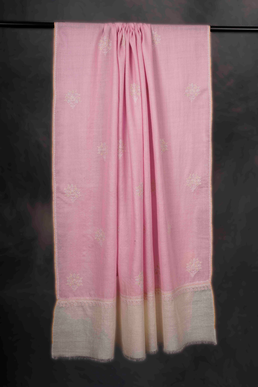 Pink Boteh Motif Embroidery Cashmere Pashmina Shawl