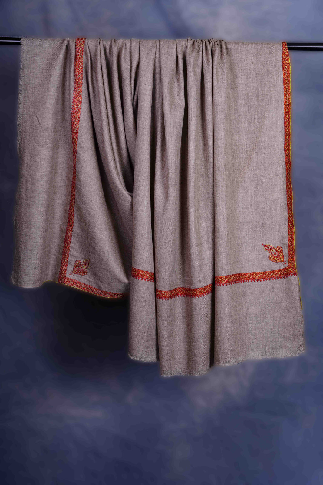 Natural colour with Small Border Embroidery Cashmere Pashmina Shawl