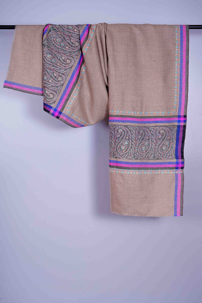 Natural Base Border Embroidery Cashmere Pashmina Shawl