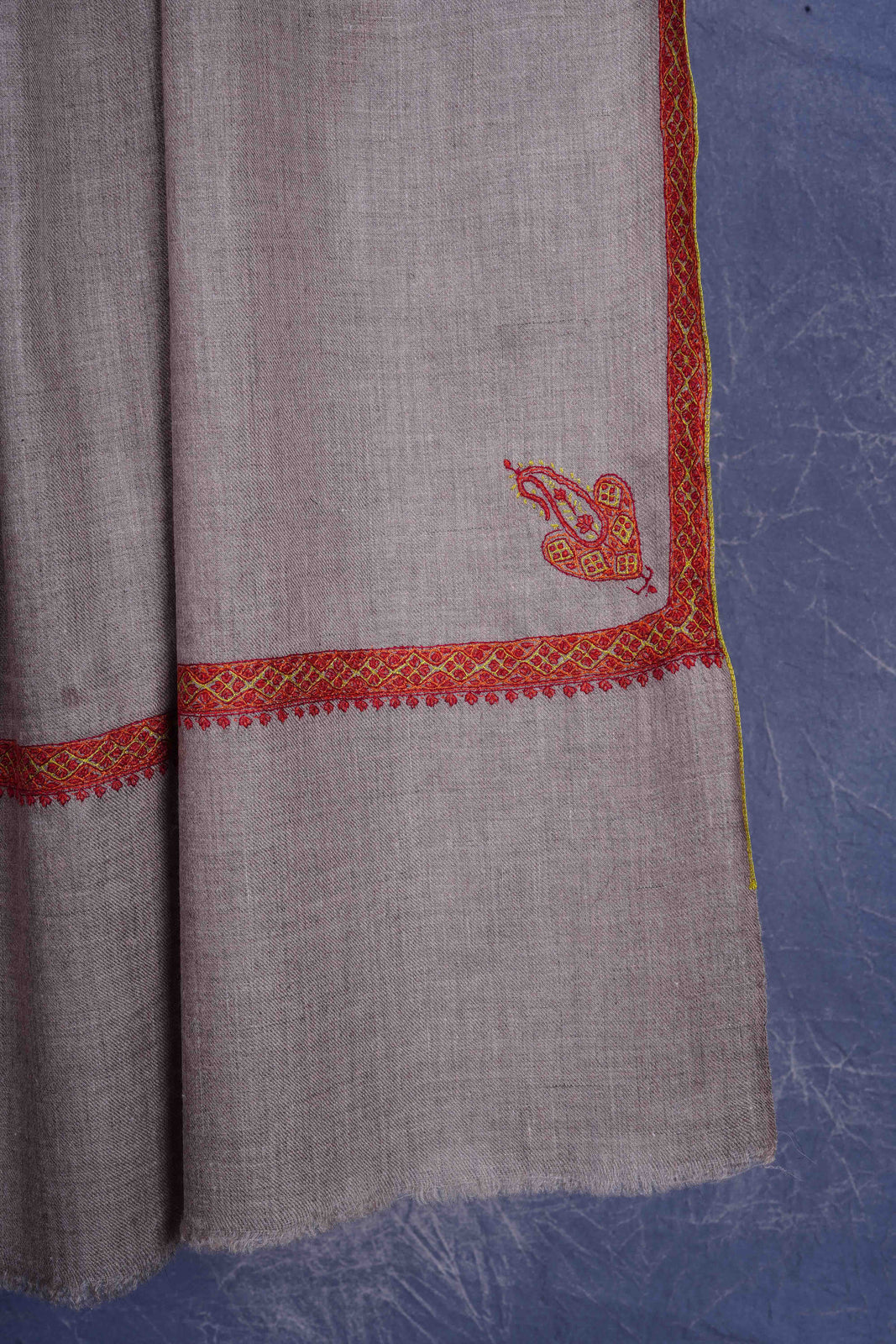 Natural colour with Small Border Embroidery Cashmere Pashmina Shawl