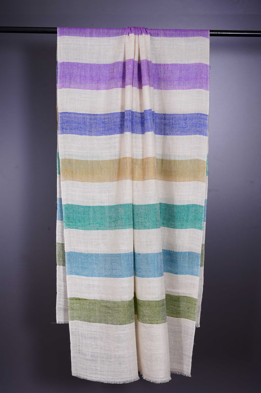 Multicolor Big stripe hand-woven Cashmere Pashmina Stole