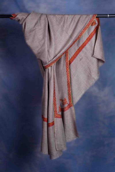 Natural colour with Small Border Embroidery Cashmere Pashmina Shawl