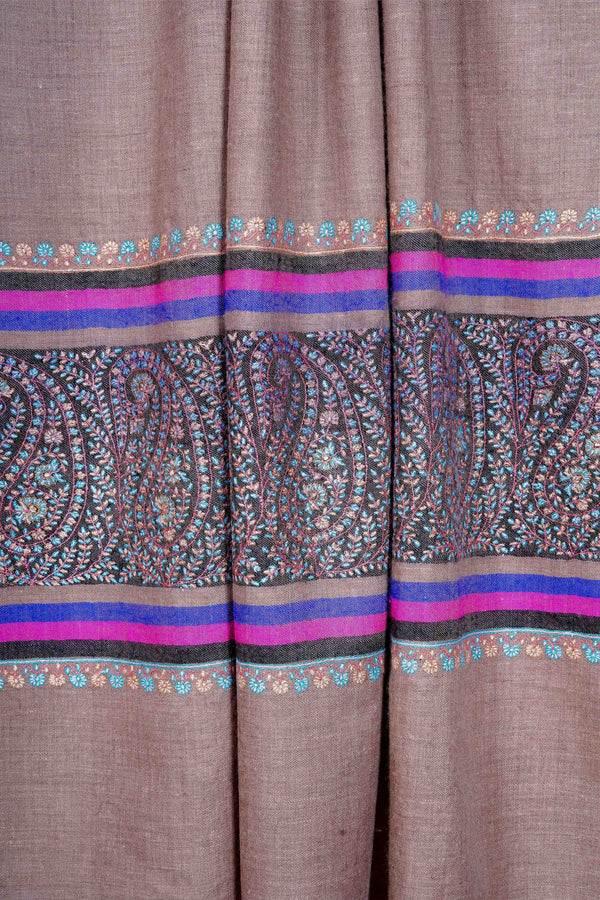 Natural Base Border Embroidery Cashmere Pashmina Shawl