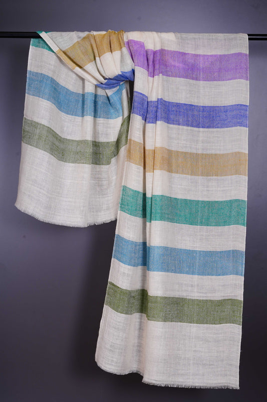 Multicolor Big stripe hand-woven Cashmere Pashmina Stole