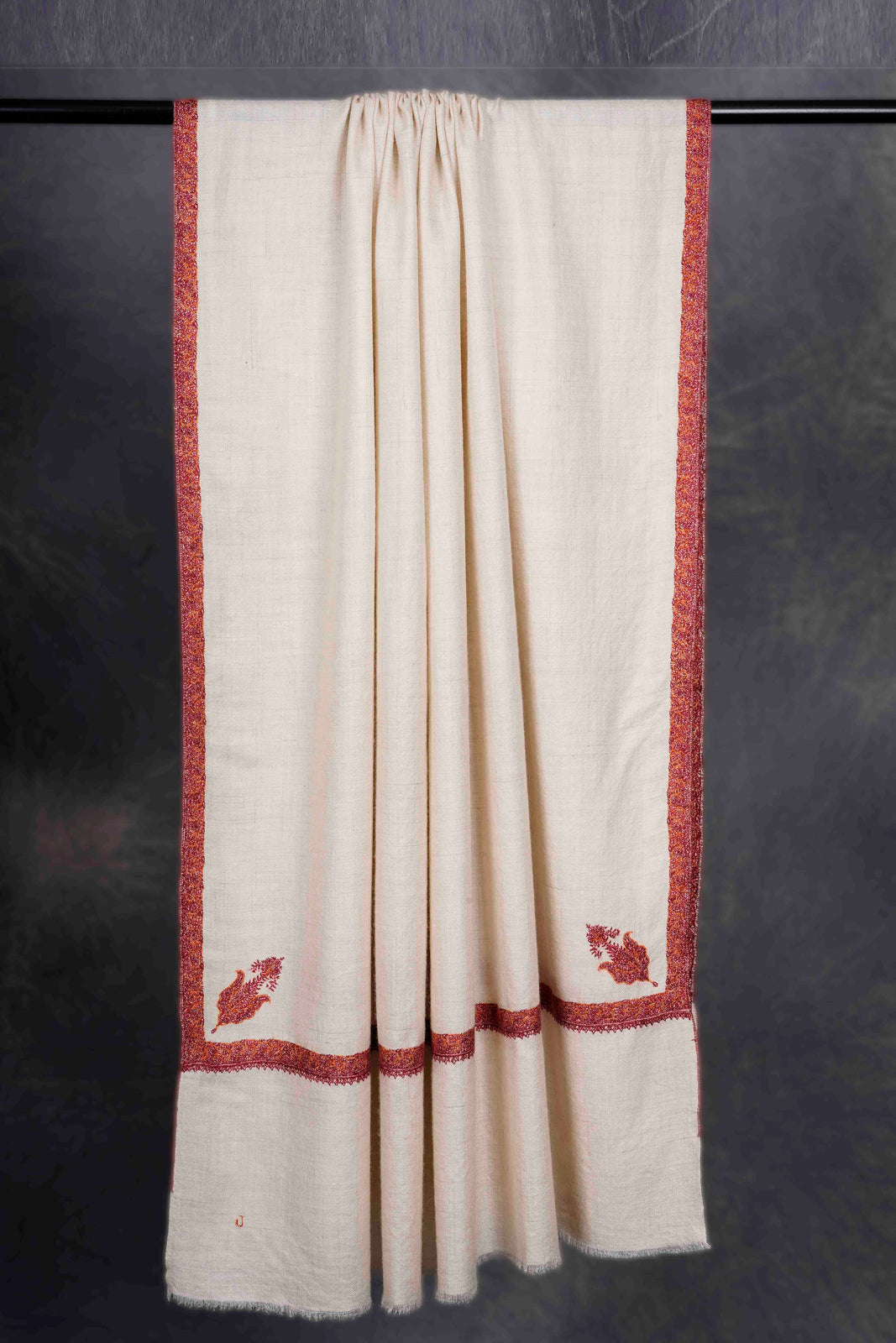 Ivory Base With Maroon Border Embroidery Cashmere Pashmina Shawl