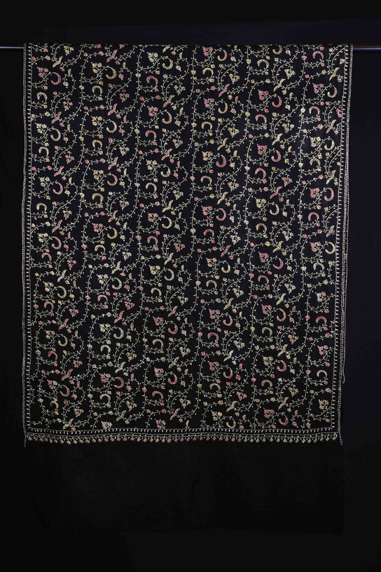 Black Jali Sozni Embroidery Stole