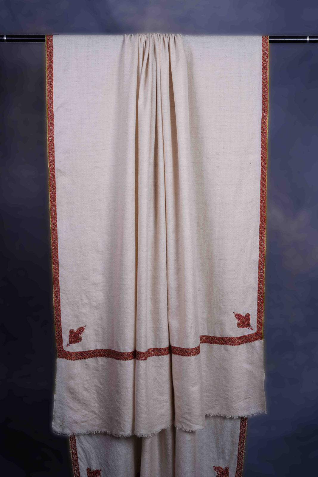 Ivory colour with Small Border Embroidery Cashmere Pashmina Shawl