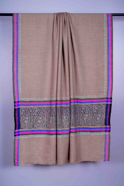 Natural Base Border Embroidery Cashmere Pashmina Shawl