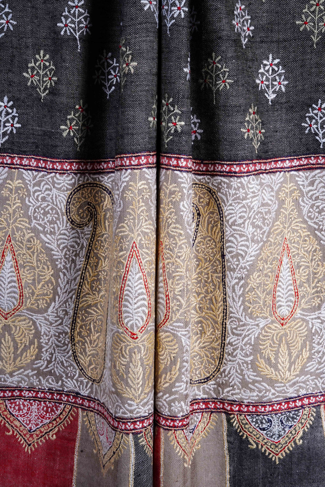 Boteh Motif Embroidery Black Reversible Cashmere Pashmina Shawl