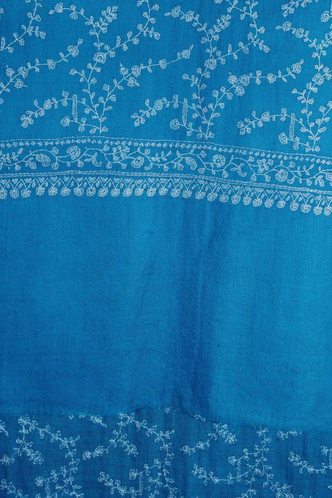 Sea Blue Jali Embroidery Cashmere Pashmina Scarf
