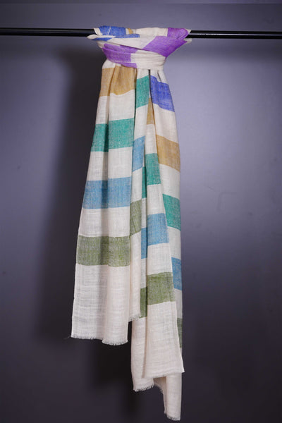 Multicolor Big stripe hand-woven Cashmere Pashmina Stole