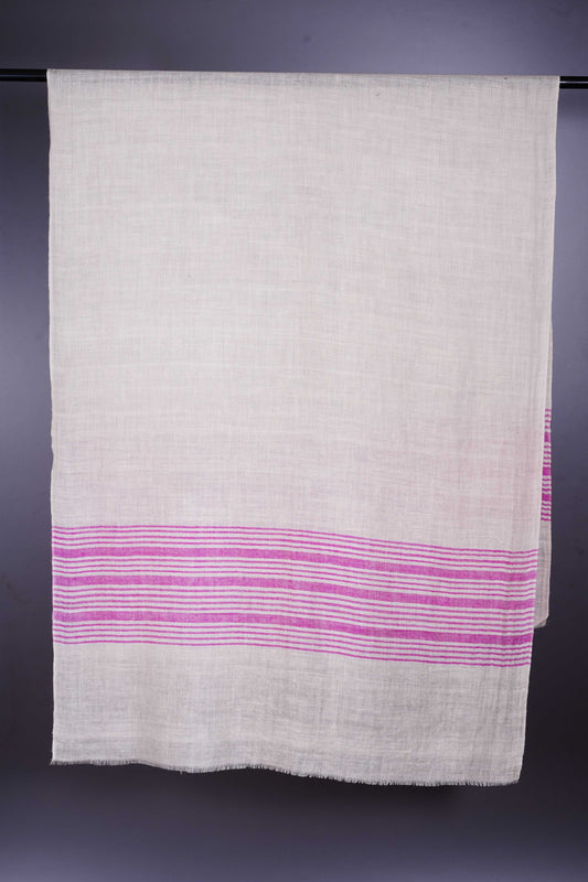 Pink Border stripe hand-woven Cashmere Pashmina Stole