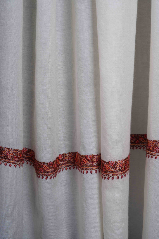 3 yard Ivory Base With Border Embroidery Merino Shawl