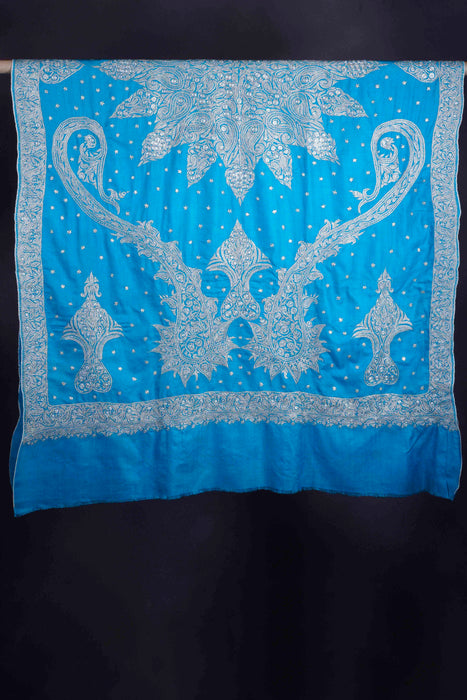 Turquoise Tilla Embroidery Pashmina Shawl