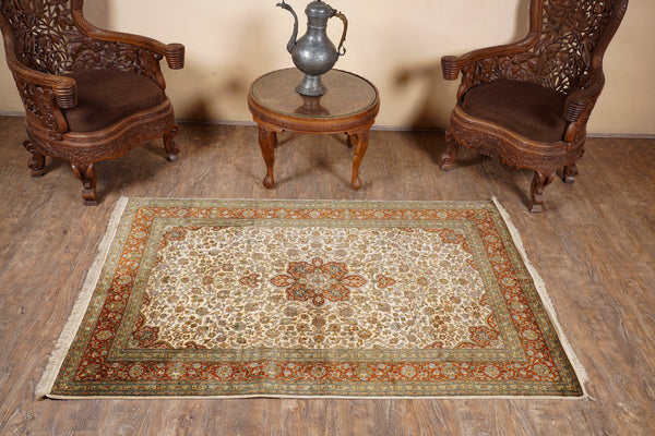 Ivory and Maroon kashmir carpet