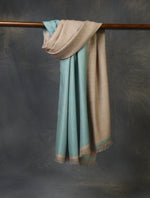 Aqua Blue And Light Peach Reversible Handwoven Cashmere Pashmina Shawl