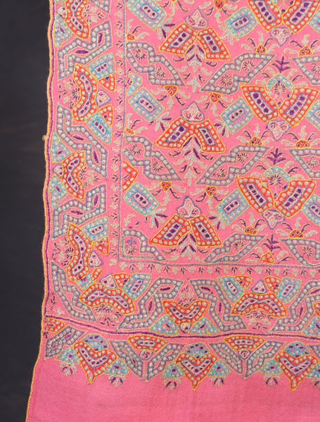 Salmon Pink Jamawar Embroidery Cashmere Pashmina Shawl