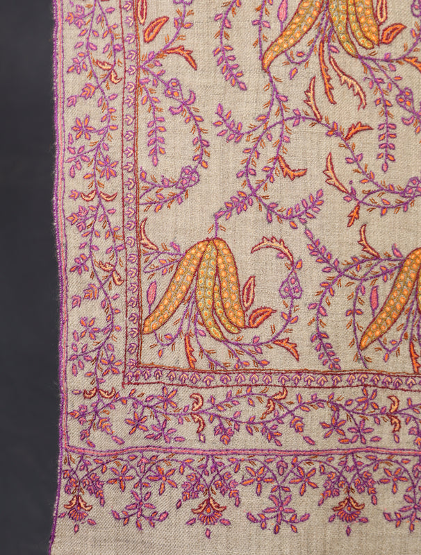 Natural Jali Embroidery Cashmere Pashmina Shawl