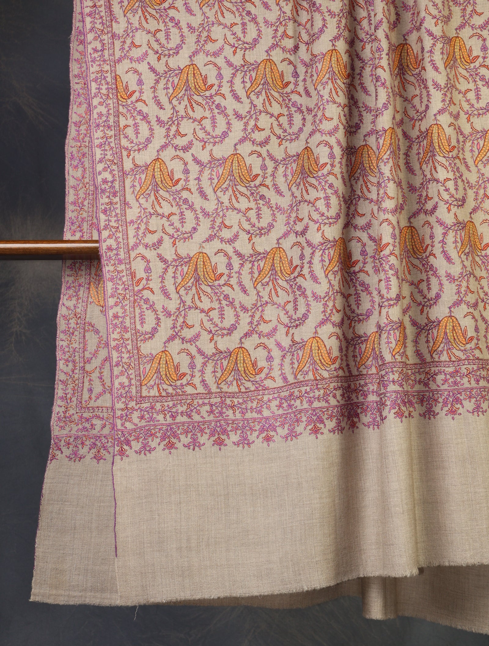 Natural Jali Embroidery Cashmere Pashmina Shawl