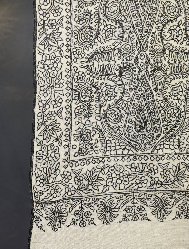 Ivory Jamawar Embroidery Cashmere Pashmina Shawl