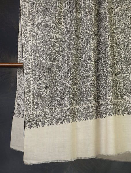 Ivory Jamawar Embroidery Cashmere Pashmina Shawl