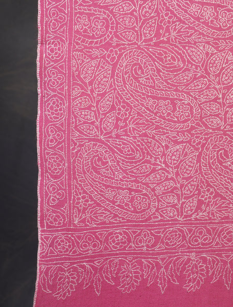 Pink Jali Embroidery Cashmere Pashmina Shawl