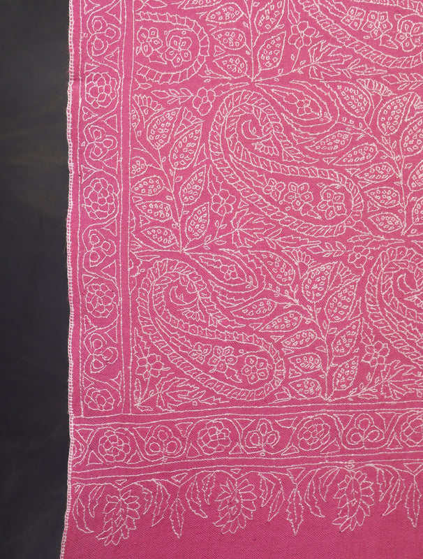 Pink Jali Embroidery Cashmere Pashmina Shawl
