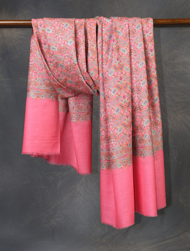 Salmon Pink Jamawar Embroidery Cashmere Pashmina Shawl