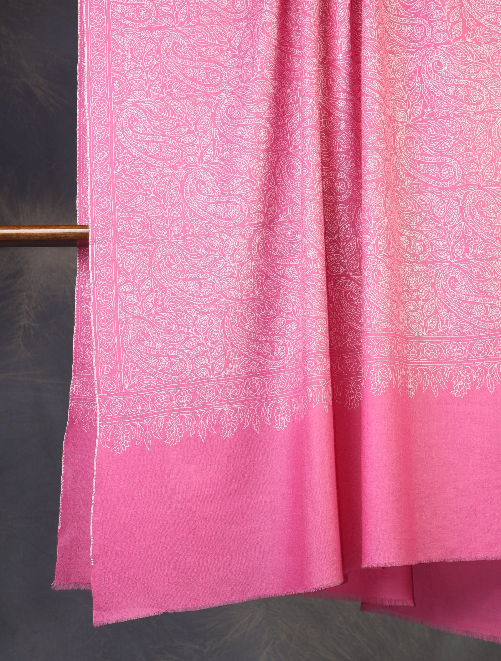 Pink Jali Embroidery Cashmere Pashmina Shawl