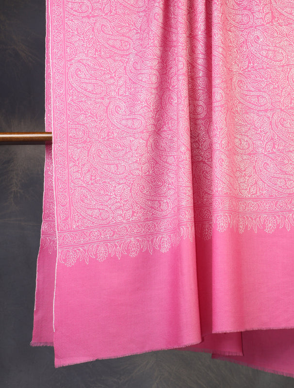 Pink Jali Embroidery Cashmere Pashmina Shawl