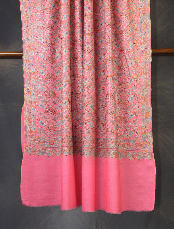Salmon Pink Jamawar Embroidery Cashmere Pashmina Shawl