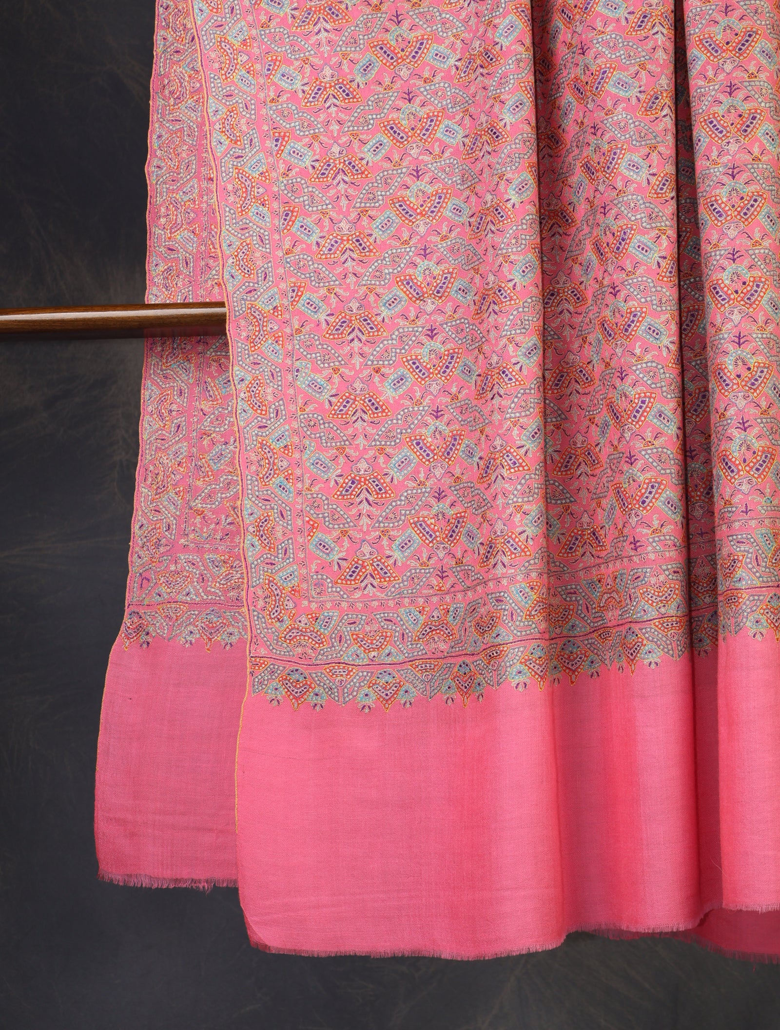 Salmon Pink Jamawar Embroidery Cashmere Pashmina Shawl