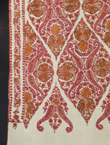 Ivory Jamawar Embroidery Cashmere Pashmina Shawl