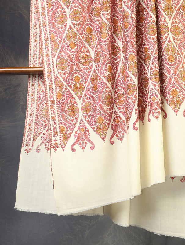 Ivory Jamawar Embroidery Cashmere Pashmina Shawl
