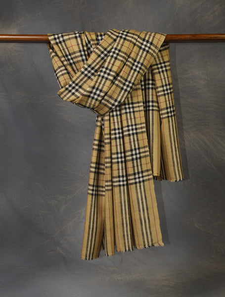 Beige and Black  Plaid Pure Cashmere Pashmina Shawl
