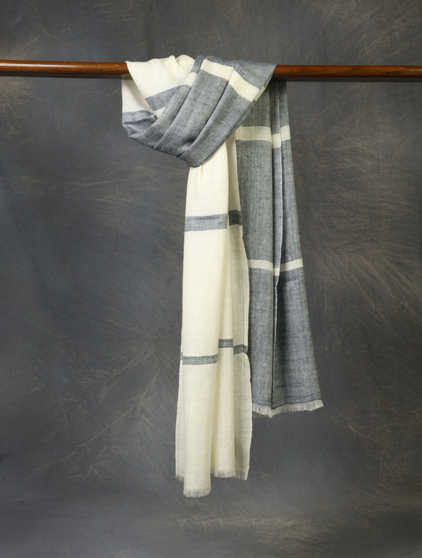 Black And Ivory Plaid Pure Cashmere Pashmina Scarf