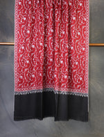 Black And Red Jali Embroidery Cashmere Pashmina Shawl