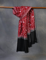 Black And Red Jali Embroidery Cashmere Pashmina Shawl