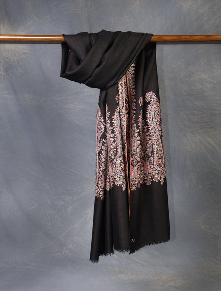 Black Base Big Border Embroidery Cashmere Pashmina Shawl
