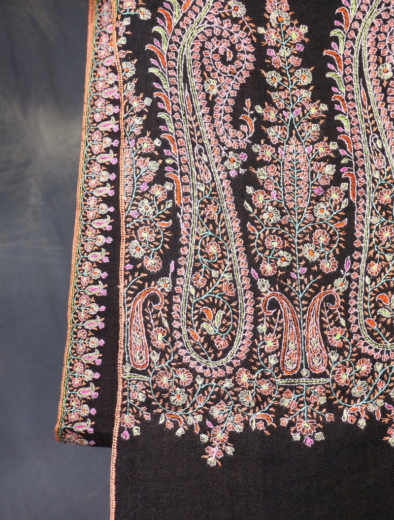 Black Base Big Border Embroidery Cashmere Pashmina Shawl – purekashmir.com