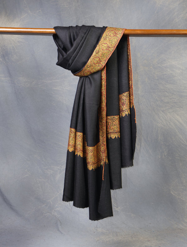 Black Base Big Border Embroidery Cashmere Pashmina Shawl