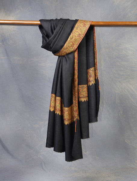 Black Base Big Border Embroidery Cashmere Pashmina Shawl