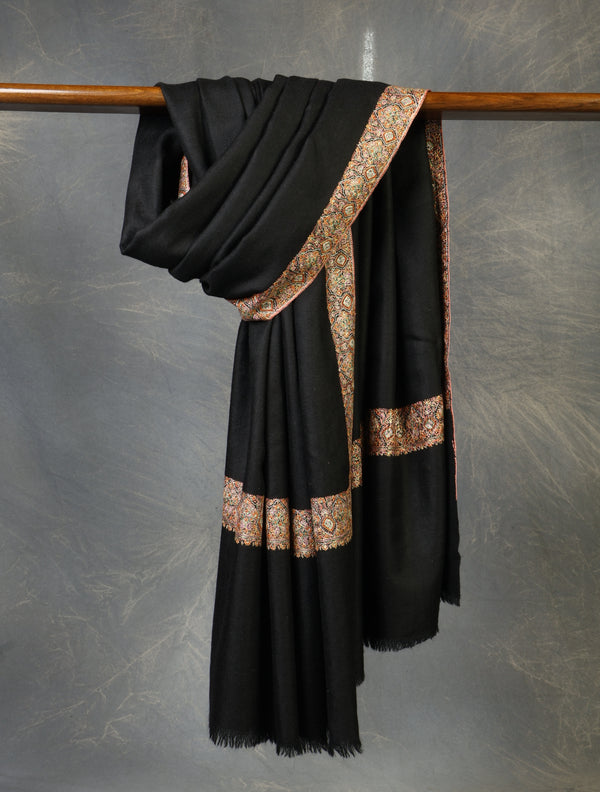 Black Base Big Border Embroidery Cashmere Pashmina Shawl