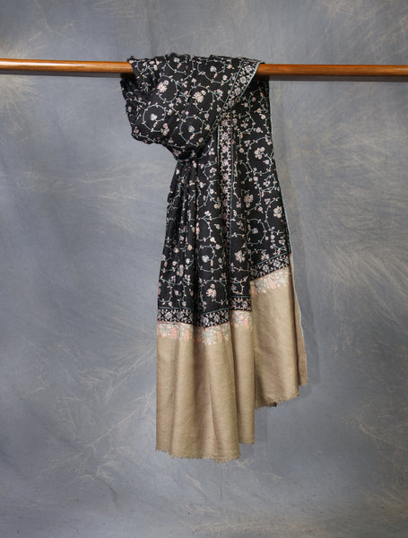 Black Base Jali Embroidery Cashmere Pashmina Shawl