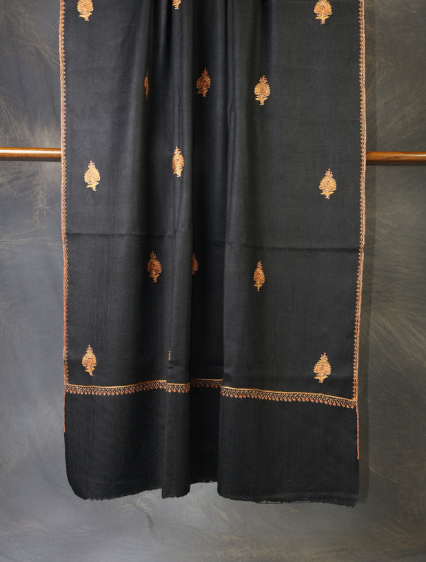 Black Base Paisley Merino Embroidery Shawl