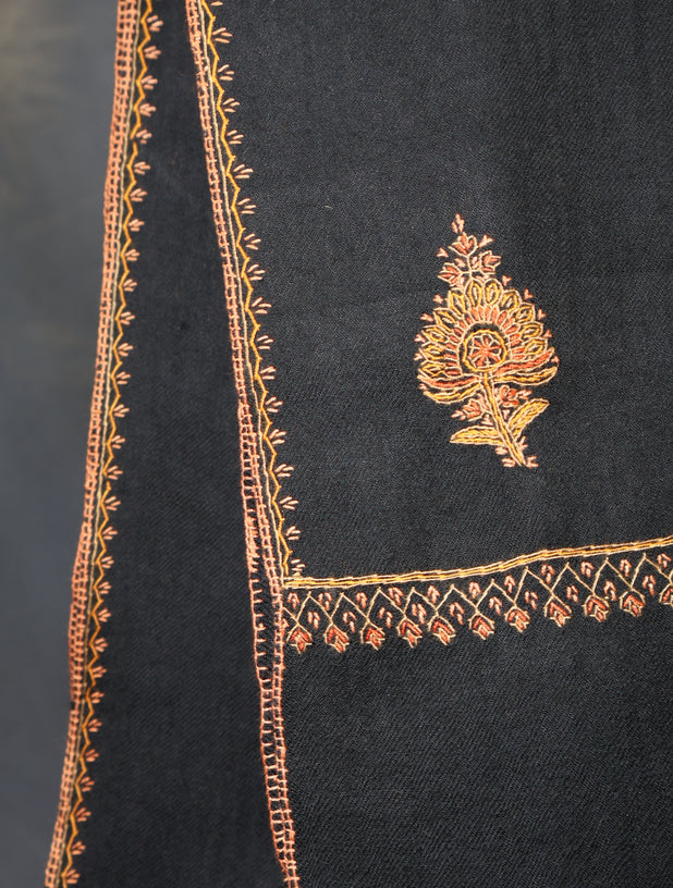Black Base Paisley Merino Embroidery Shawl