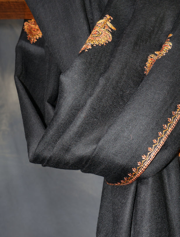 Black Base Paisley Merino Embroidery Shawl