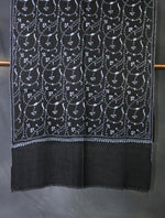 Black Base With Blue Jali Embroidery Pashmina Cashmere Scarf