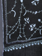 Black Base With Blue Jali Embroidery Pashmina Cashmere Scarf